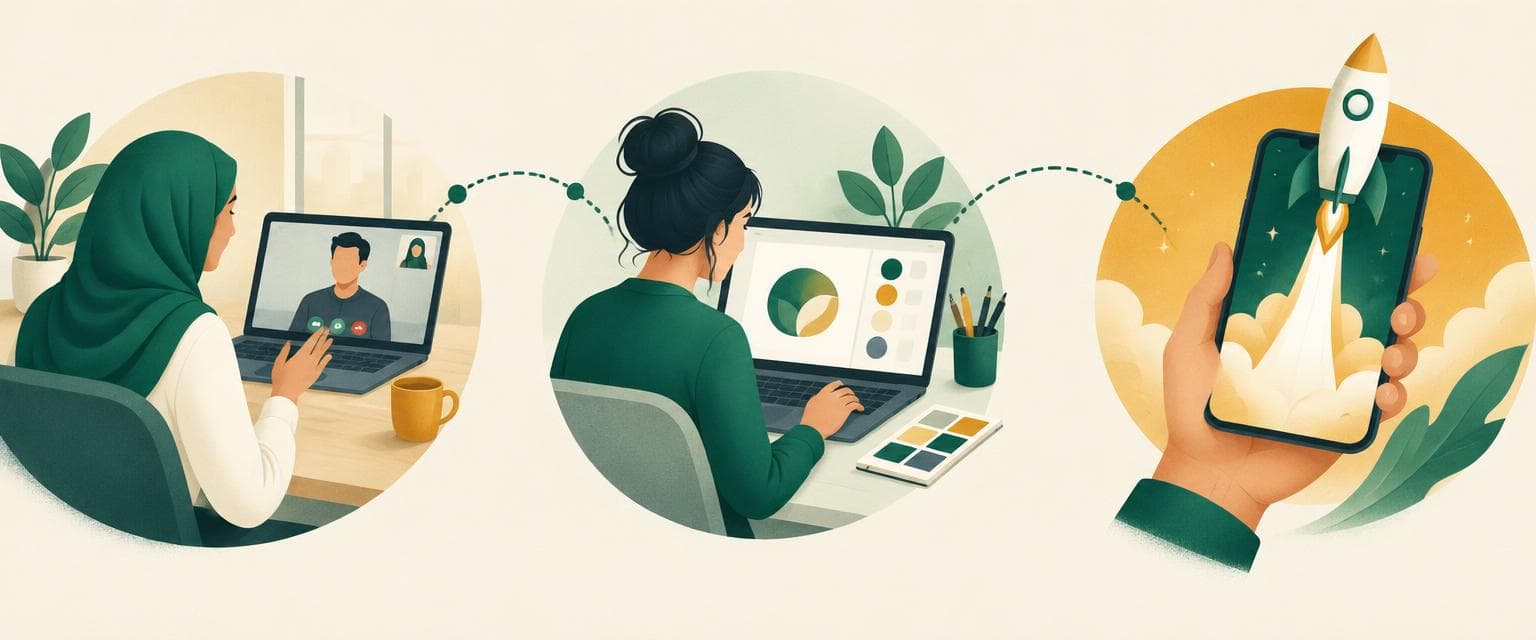 ثلاث خطوات: مكالمة فيديو، اختيار ألوان العلامة، وإطلاق تطبيق من الهاتف
